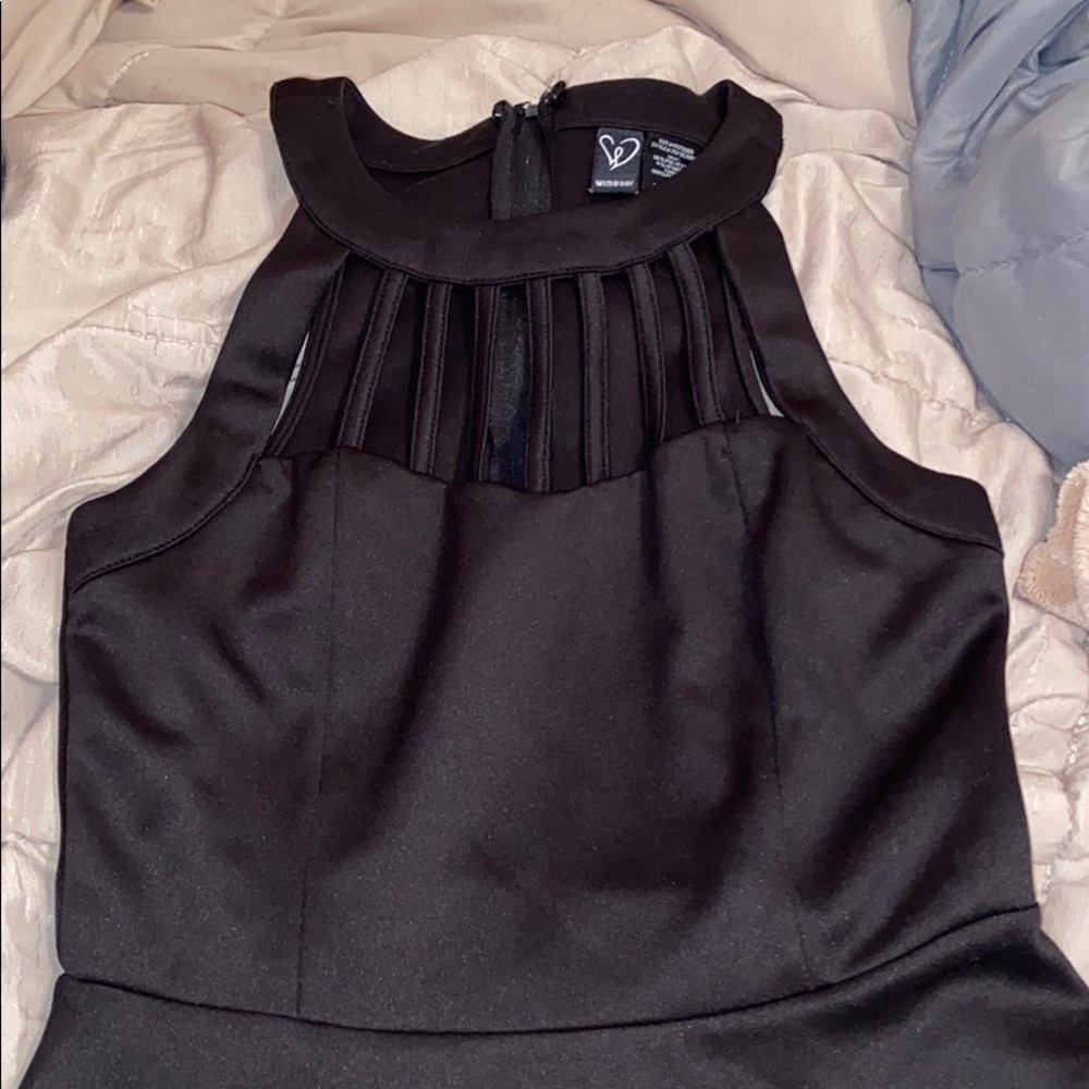Black Skater Dress with Bar Details and High Neck